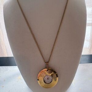Elegant Gold Pendant Watch Necklace